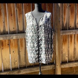 Pure Energy top plus blouse geometric black green white Sz 3X FIRM on PRICE